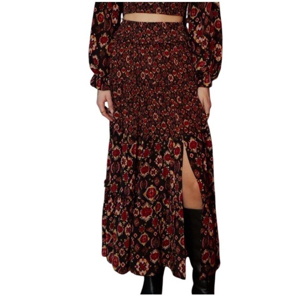 Gilner Farrar Andra stained glass print side slit maxi skirt medium